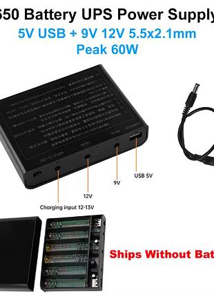 Блок питания diy 6x18650 без аккумуляторов 5v usb+9v 12v 5.5x2.1mm ups для wifi роутера, бесперебойник оптического модема, камеры