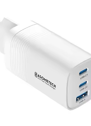 Зарядний пристрій asometech 65w gan usb-c + usb-a, швидке заряджання pd/qc/pps, 3 порти