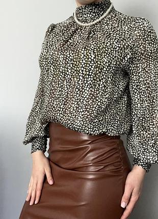 Жіноча вінтажна  блуза сорочка h&m з квітковим принтом s-m вільна з обʼємними рукавами 🌸