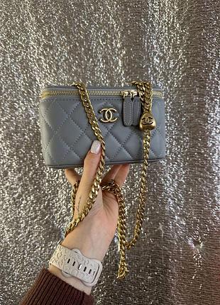 Сумка жіноча chanel mini vanity case міні шкіряна стьобана на ланцюжку