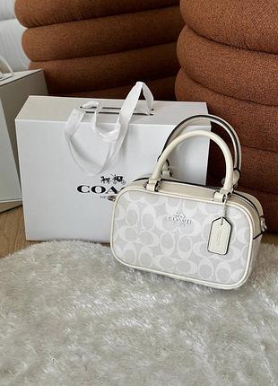 Сумка жіноча coach rowan satchel канвас із фірмовою монограмою через плече