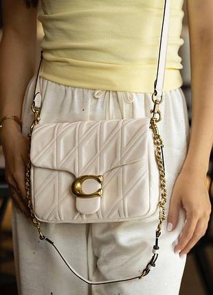 Сумка жіноча coach times square tabby шкіряна стьобана біла на плече