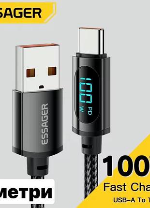 Кабель быстрой зарядки для xiaomi 100w 7а с дисплеем usb к type-c 6a 2 метра essager