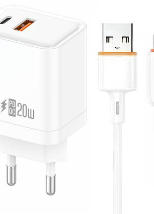 Сзу amaya e77d pd20w+qc3.0 (1usb-a/1c) + кабель usb to type-c white