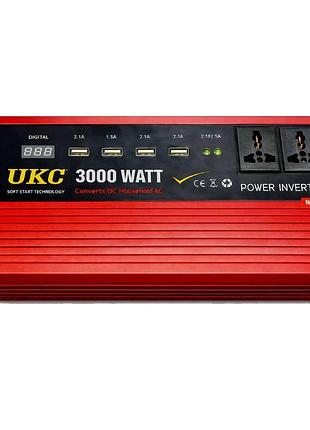 Преобразователь напряжения ukc 3000w 12v → 220v, автомобильный инвертор