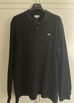 Поло чоловіче lacoste чорне з довгим рукавом