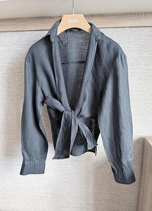 Жіноча сорочка zara, сіра, лляна