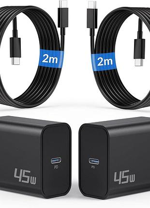 Luosike – быстрое зарядное устройство usb-c мощностью 45 вт + кабель type-c 2 метра. комплект – 2 штуки