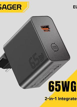 Зарядний пристрій essager 65w gan fast charger es-cd65 гібридний порт