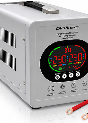Ибп qoltec чистая синусоида 1000ва/720вт, 12/230в, avr, lcd, lifepo4/agm/gel (польша)