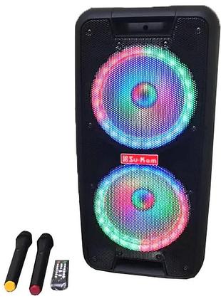 Портативная колонка su-kam 1010 + 2 микрофона + bt 12v220v