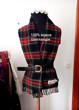 Вінтажний вовняний шарф в клітинку/шотландія/100% вовна