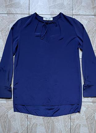 Блузка diane von furstenberg 100% silk navy tie neck blouse long sleeve women’s size 6