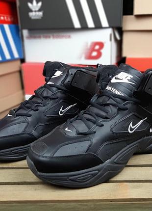 Мужские качественные и стильные кроссовки nike m2k tekno mid высокие черные с белым❄️