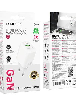 Сетевое зарядное устройство быстрая зарядка технология gan pd30w+qc3.0 borofone bn29 fuente