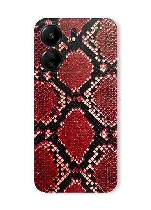 Защитная пленка кожа питона (красная) на заднюю панель для xiaomi redmi 13c / poco c65