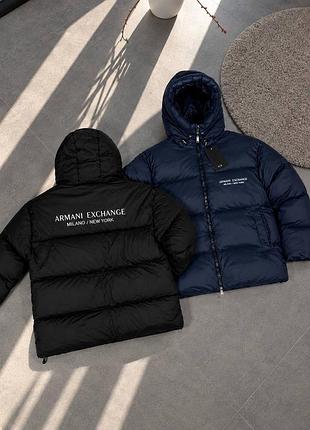 Пуховик чоловічий armani exchange зимовий на пуху з рефлективним принтом