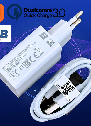 Быстрая зарядка xiaomi + кабель mdy-10-ef (mdy-11-ep) 18w 3.0 кабель type c . 3 ампер