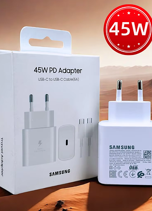Сверхбыстрая зарядка samsung 45 вт блок + кабель 5а type c - type c, (ep-ta845) для galaxy