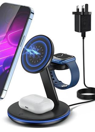 Магнитная беспроводная зарядка 3 в 1 tomanto wireless charging station w309 для iphone