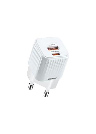 Сетевое зарядное устройство remax cube 2 порта usb + type-c 20w белый (rp-u2)