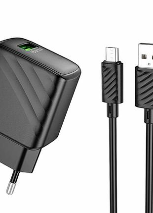 Сетевое зарядное устройство hoco cs21a 1usb 18w 100-240v черный с кабелем usb-micro 1м