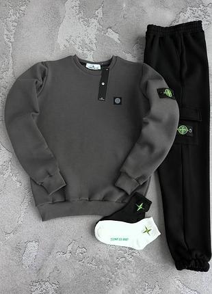 Костюм зима stone island черный, графит, белый,бордовый