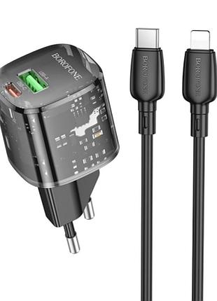 Мзп borofone bn17 sunlight pd20w+qc3.0 (1usb-a/1c) + кабель type-c to lightning transparent black