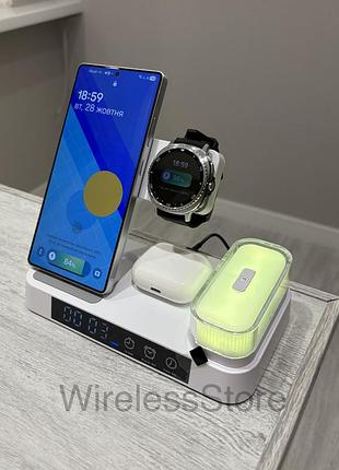 Док станція samsung s-series watch 2-8, бездротова зарядка samsung 30w док-станція 5 в 1 часи нічник будильник