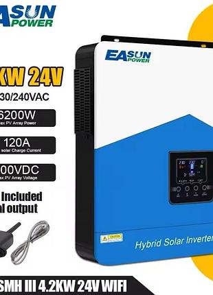 Инвертор гибридный 4.2квт easun smh-iii универсальный 4200w 24v с wi-fi и bms