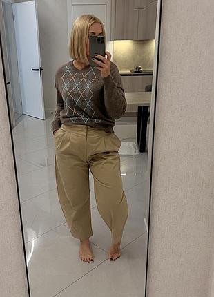 Котонові брюки з високою посадкою барель zara