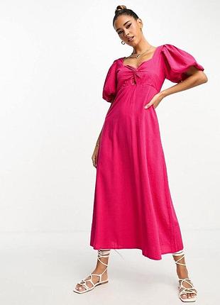 Віскозна текстурна міді сукня mango fermin textured stripe cotton blend maxi dress, bright pink