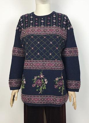 Вінтажний вовняний светр laura ashley з вишивкою вінтаж вовна шерсть