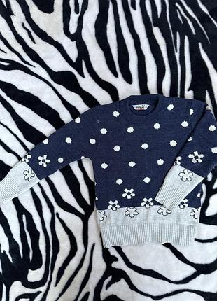Дитячий теплий светр у горошок та квіти mizgin kids wear (7–8 років)