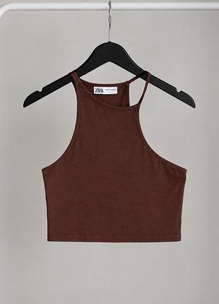 Шоколадний топ bershka в рубчик s-m
