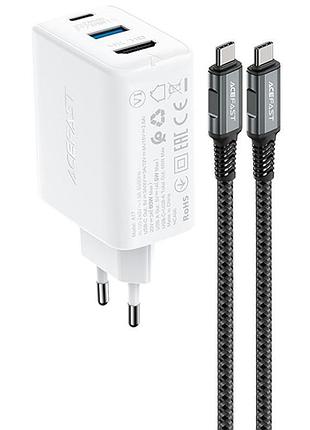 Сзу acefast a17 pd65w gan (1usb-a/1c/1hdmi) + кабель type-c to type-c white