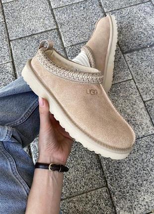 Женские угги слиппер ультра мини платформа бежевые ugg tasman beige slipper