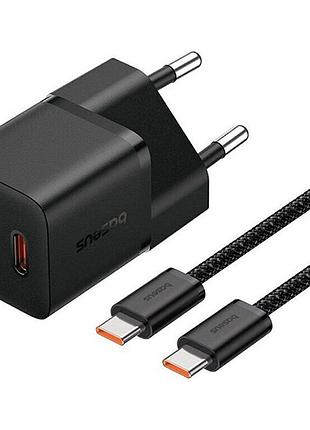 Сзу baseus gan5 fast charger (mini) pd20w (1usb-c) + кабель type-c to type-c (p10110900113) cluster black