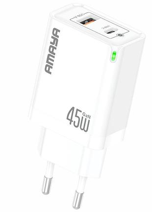 Мзп amaya e45d pd45w+qc3.0 gan (1usb-a/1c) white