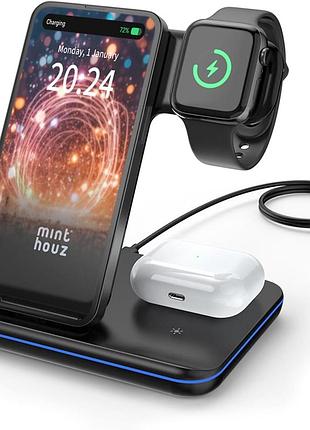 Зарядная станция minthouz mt-cw002 черный 3-в-1 18w qc3.0 индукционная беспроводная для iphone apple watch