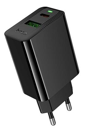 Сетевое зарядное устройство hoco cs95a 30w с двумя разъёмами usb-a и type-c быстрая зарядка qc pd чёрный