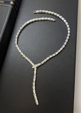 Колье булгари серпанти и кольцо 17 р из медицинской стали (stainless steel), белая позолота