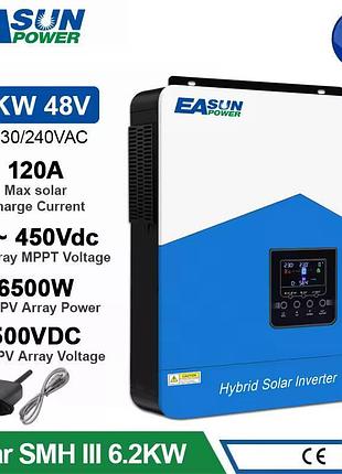 Инвертор гибридный 6.2квт easun smh-iii универсальный 6200w 48v с wi-fi и bms