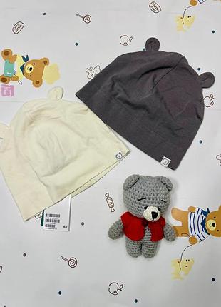 Шапка белая и серая демисезонная детские тонкие хлопковые шапки h&amp;m
