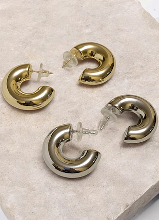 Серьги кольца 3 см медзолото, stainless steel серебро