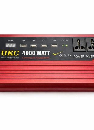 Преобразователь напряжения ukc 4000w 12v → 220v, автомобильный инвертор