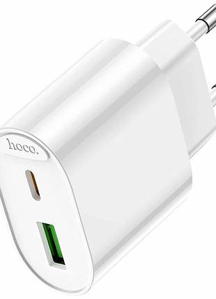 Сетевое зарядное устройство hoco c109a 20вт 100-240в 2usb type-c белый