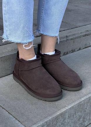 Жіночі уггі ультра міні темно-коричневі замшеві ugg classic ultra mini chocolate suede