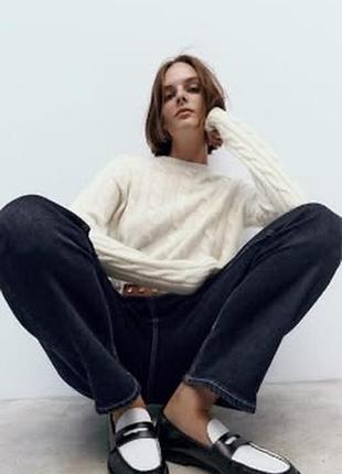 Шкіряні чорно білі лофери zara 39 розмір