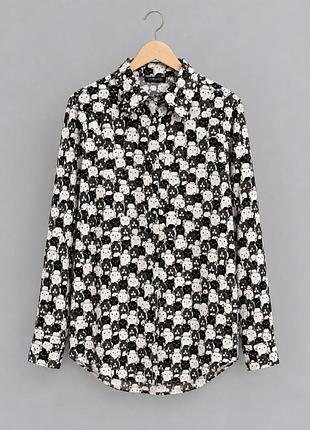 Жіноча сорочка topshop з котячим принтом, розмір 38, чорно-біла